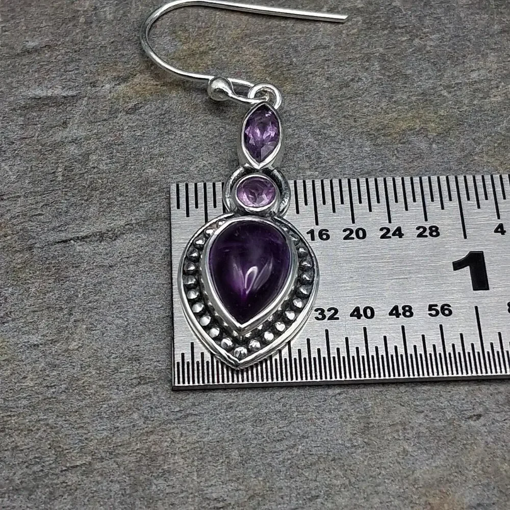 Sterling Silver Amethyst Dangle Earrings 925 Southwestern French Wire Purple